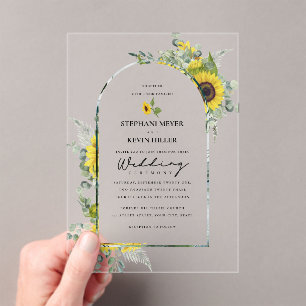 Invitations En Acrylique Tournesols et Mariage à arc Eucalyptus