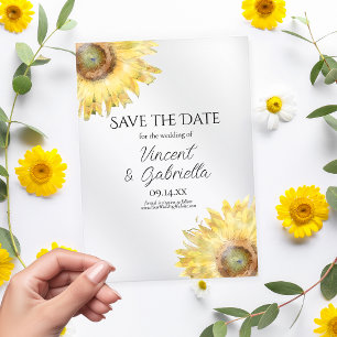 Invitations En Acrylique Tournesols Jaunes Aquarelle Mariage Enregistrer la