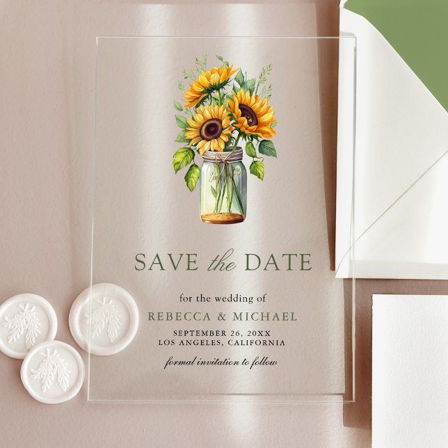 Invitations En Acrylique Tournesols Rustiques Mariage Bocal en Grès Étape à (Créateur téléchargé)