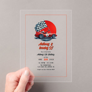 Invitations En Acrylique Tout âge Personnalisable Voiture de course Anniver