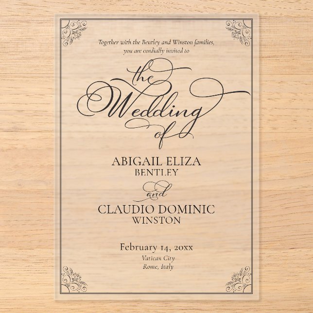 Invitations En Acrylique Tout compris Élegant Script Rome Italie Destinatio (Recto)