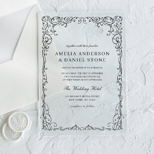 Invitations En Acrylique Tout en un noir minimaliste Mariage feuille
