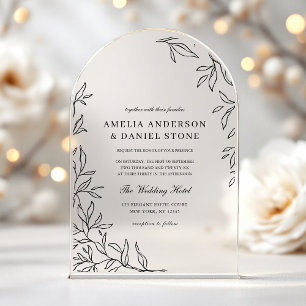 Invitations En Acrylique Tout en un noir minimaliste Mariage feuille