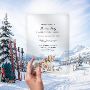 Invitations En Acrylique Traîneau à cheval rustique fête de luxe de Noël