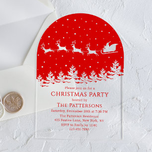 Invitations En Acrylique Traîneau du Père Noël Renne Rouge Noël enneigé Fêt