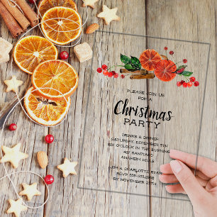 Invitations En Acrylique Tranches d'Orange Élégantes et Noël à la Cannelle