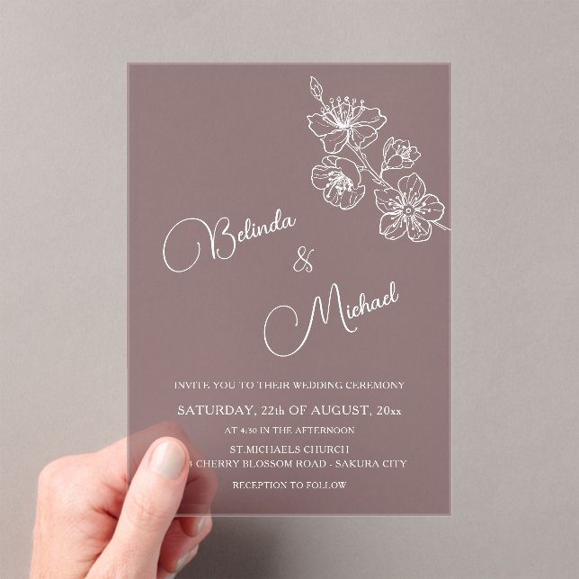 Invitations En Acrylique Transparent Burgundy White Floral | Wedding (In situ (ordinateur de poche))