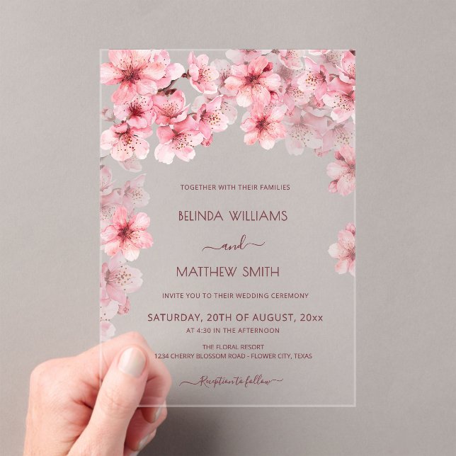 Invitations En Acrylique  Transparent Cherry Blossom Wedding (In situ (ordinateur de poche))