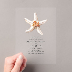 Invitations En Acrylique Transparent Chic de la Côte Club de Plage de l'Aut