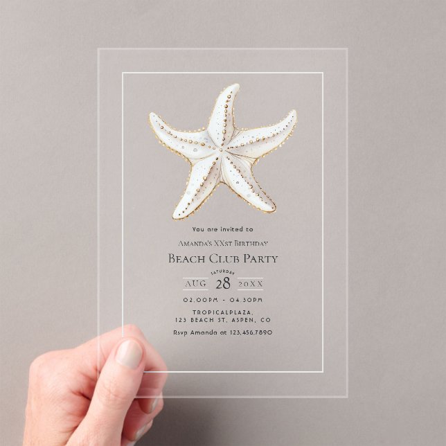 Invitations En Acrylique Transparent Coastal Chic Beach Club Birthday Party (In situ (ordinateur de poche))