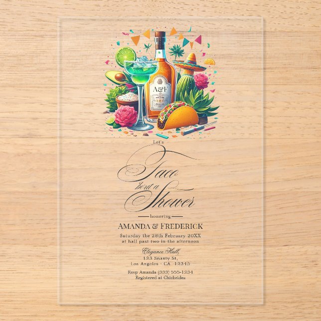 Invitations En Acrylique Transparent mexicaine Fiesta Taco 'Bout a Shoot (Recto)