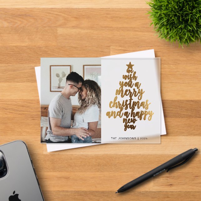Invitations En Acrylique Trendy Faux Gold Family Photo Christmas Card (Insitu (Carte d'invitation))