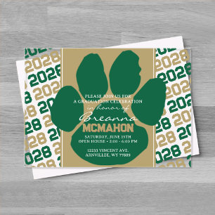 Invitations En Acrylique Trendy Green & Gold Graduation Pawprint Clear
