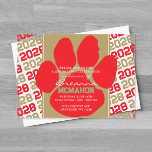Invitations En Acrylique Trendy Red & Bronze Gold Graduation Pawprint Clear
