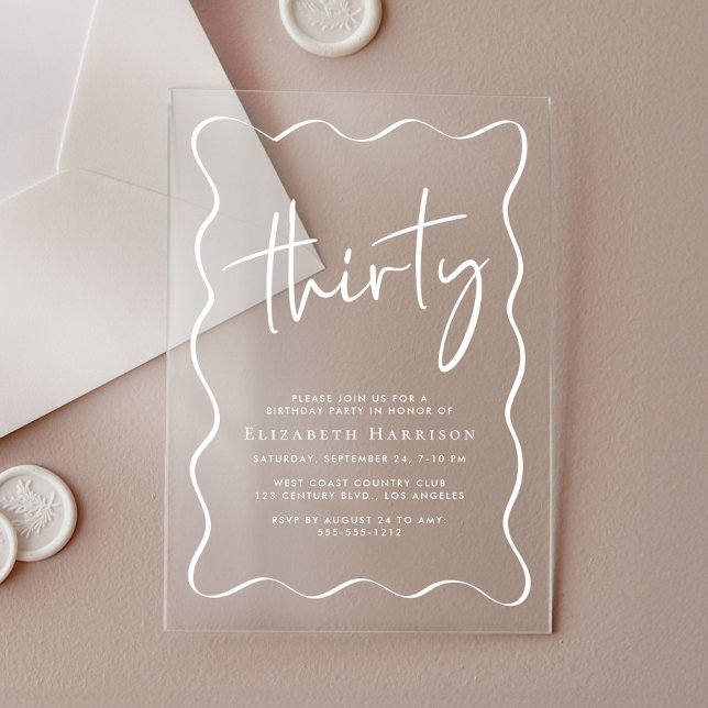 Invitations En Acrylique Trendy White Script Frame Anniversaire 30 Ans (Créateur téléchargé)
