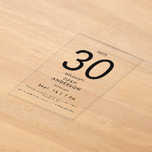 Invitations En Acrylique Trente sale luxueux Fête d'anniversaire