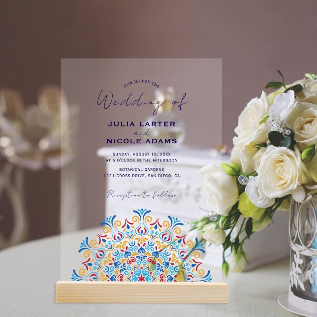 Invitations En Acrylique Tribal Folk Pays Culture Crest Mandala Mariage (Créateur téléchargé)