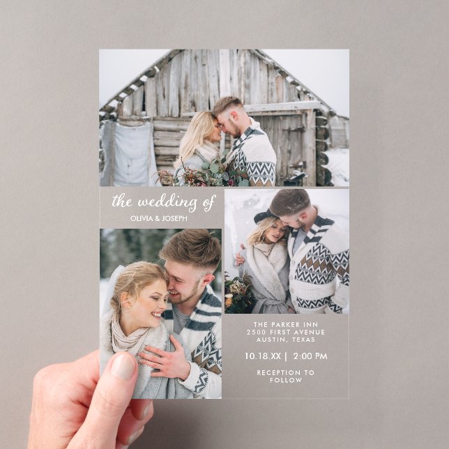 Invitations En Acrylique Trois photos et texte simple | Mariage (In situ (ordinateur de poche))