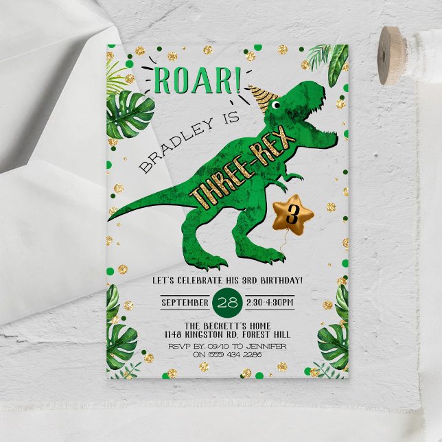 Invitations En Acrylique Trois Rex Dinosaur 3e anniversaire (Créateur téléchargé)