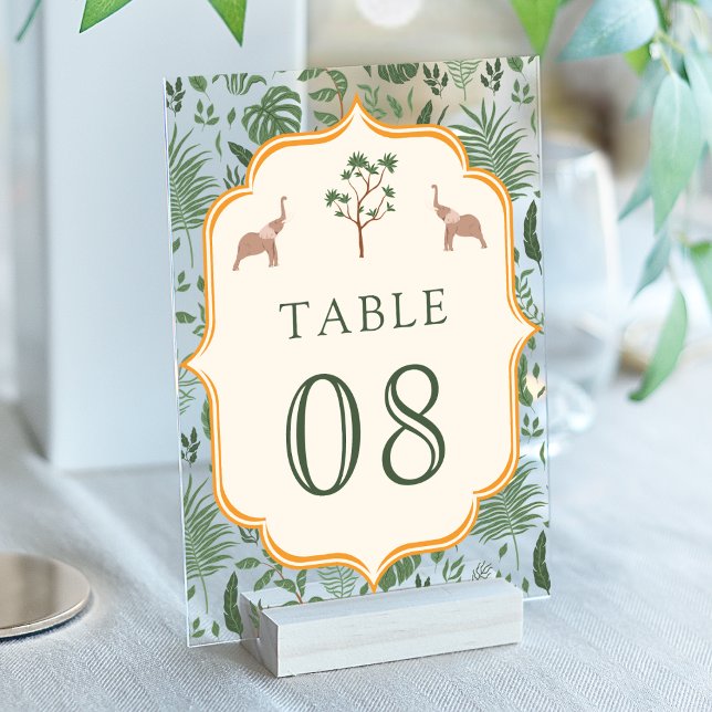 Invitations En Acrylique Tropical Elephant Wedding Acrylic Table Number (Créateur téléchargé)