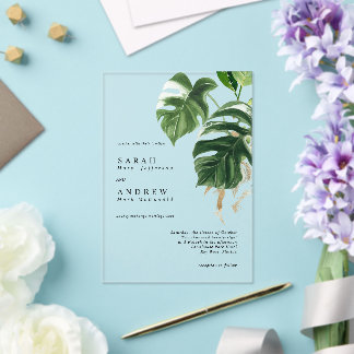 Invitations En Acrylique Tropical Greenery Leaves Modern Minimal Wedding