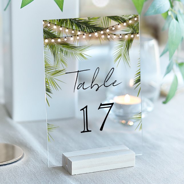 Invitations En Acrylique Tropical String Light Wedding Acrylic Table Number (Créateur téléchargé)