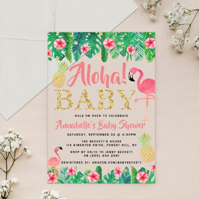 Invitations En Acrylique Tropical Summer Beach Luau Girls Baby shower (Créateur téléchargé)