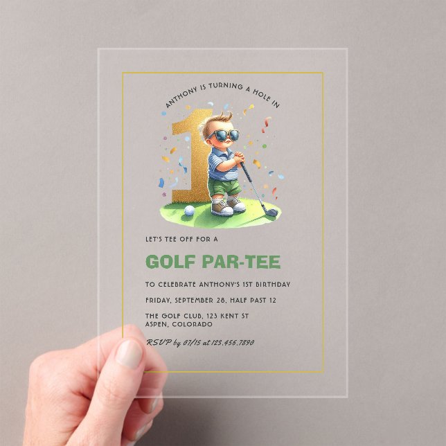 Invitations En Acrylique Trou en un Golf 1er anniversaire garçon (In situ (ordinateur de poche))