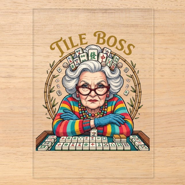 Invitations En Acrylique Tuile de mahjong Boss (Recto)
