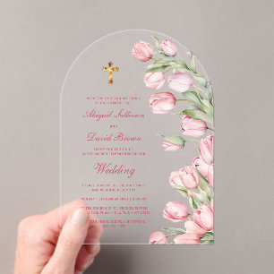 Invitations En Acrylique Tulipes Aquarelle Arche Mariage Religieux
