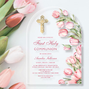 Invitations En Acrylique Tulipes Aquarelle Arche Première Communion