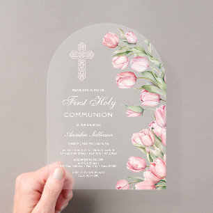 Invitations En Acrylique Tulipes aquarelles élégantes Arche Première Commun