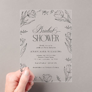 Invitations En Acrylique Tulipes Dessinées à la Main Mariage Floral Vintage