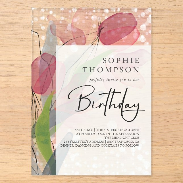 Invitations En Acrylique Tulipes douces élégant anniversaire (Recto)