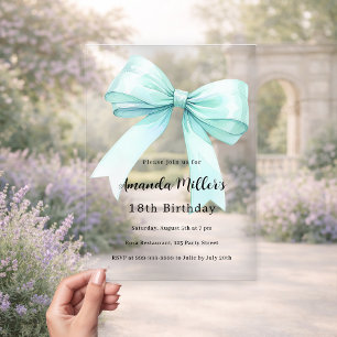 Invitations En Acrylique Turquoise vert arc élégant clair anniversaire