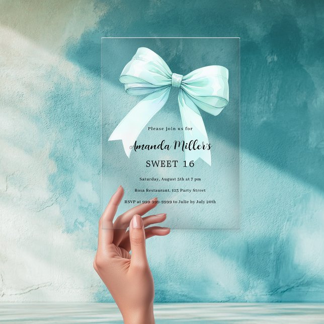 Invitations En Acrylique Turquoise vert crème arc clair Sweet 16 (Créateur téléchargé)