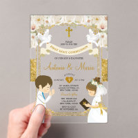 Twin Boy & Girl White Flower 1ère Sainte Communion
