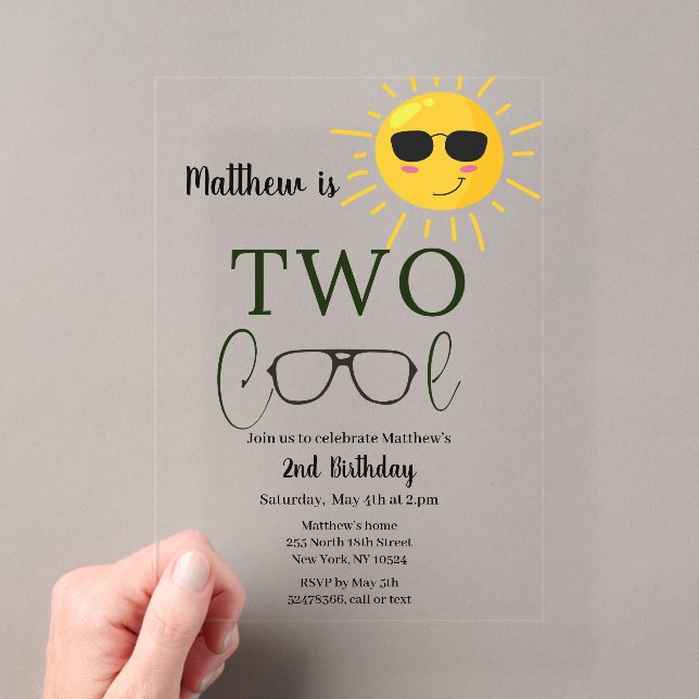 Invitations En Acrylique Two Cool Sunglass 2e Anniversaire Simple  (In situ (ordinateur de poche))