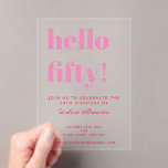Invitations En Acrylique Typographie audacieuse Rouge rose moderne 50e anni<br><div class="desc">Célébrez un jalon dans le style avec ces "Audacieuses Typographie rose et rouge moderne 50e anniversaire Invitations acryliques." Avec une typographie frappante dans des teintes roses et rouges vibrantes sur un acrylique élégant et contemporain, ces invitations sont parfaites pour donner le ton pour une célébration chic et inoubliable de 50e...</div>