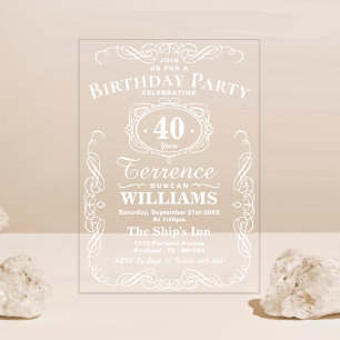 Invitations En Acrylique Typographie blanche tendance Fête d'anniversaire d