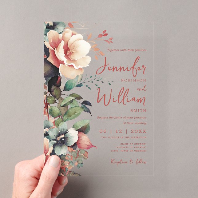 Invitations En Acrylique Typographie de script de mariage floral Boho autom (In situ (ordinateur de poche))