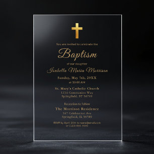 Invitations En Acrylique Typographie de script Gold Cross Chic Élégant Bapt