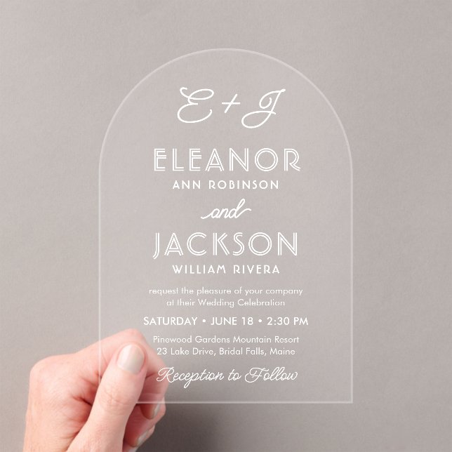 Invitations En Acrylique Typographie et monogramme de mariage Art déco élég (In situ (ordinateur de poche))