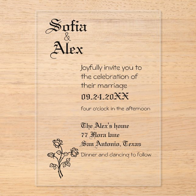 Invitations En Acrylique Typographie gothique mariage noir (Recto)