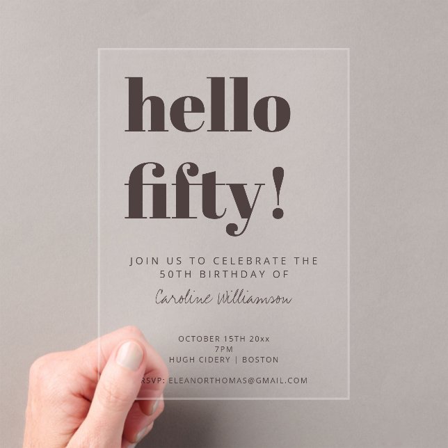 Invitations En Acrylique Typographie Gras Marron Moderne 50e Anniversaire C (In situ (ordinateur de poche))