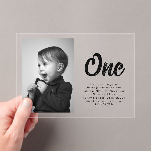 Invitations En Acrylique Typographie Gras Photo de Premier Anniversaire