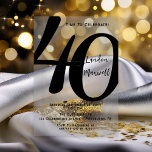Invitations En Acrylique Typographie minimaliste 40 40e fête d'anniversaire<br><div class="desc">Simple,  minimaliste et si élégant et élégant,  cette typographie "40" 40e anniversaire Invitation est sûr de satisfaire les plus exigeants des destinataires. Pour la fête de l'année,  il n'y a pas de meilleur moyen de dire "Fêtons !"</div>