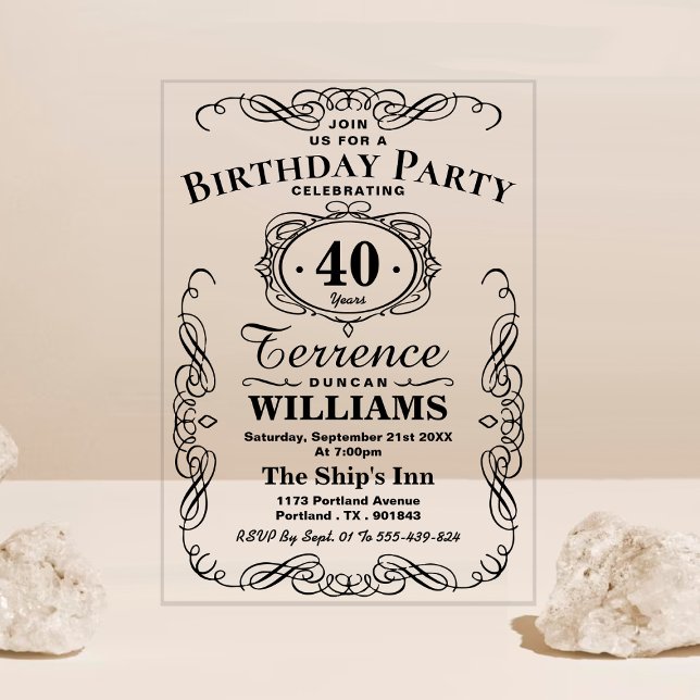 Invitations En Acrylique Typographie noire tendance Anniversaire Adulte (Créateur téléchargé)