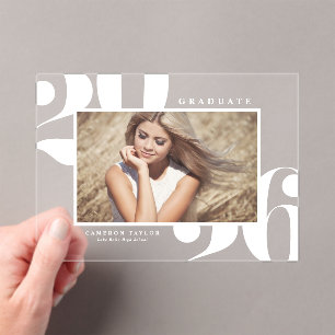 Invitations En Acrylique Typographie Photo Gras 2025 Blanc Diplômé