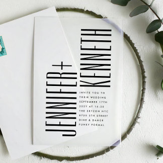Invitations En Acrylique Ultra Simple Moderne Minimaliste Mariage Noir Blan
